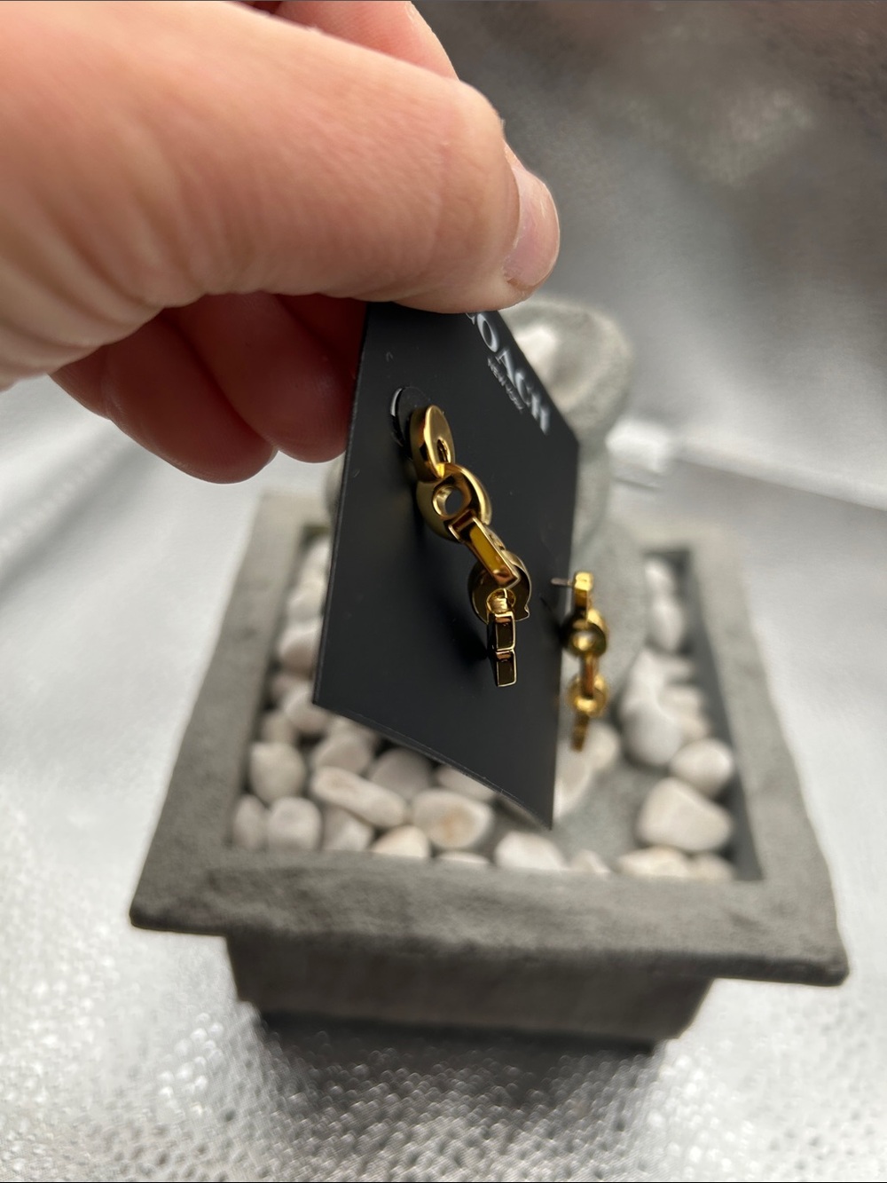 Coach Gold Jumbled Signature Logo Link Linear Earrings - Picture 4 of 7